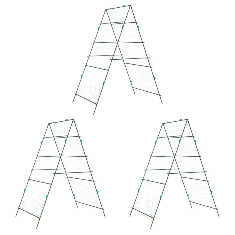 Lot de 3 treillis de jardin pour plantes grimpantes ajustable 99 x 90 x 175,5 cm en acier vert 02_0055608