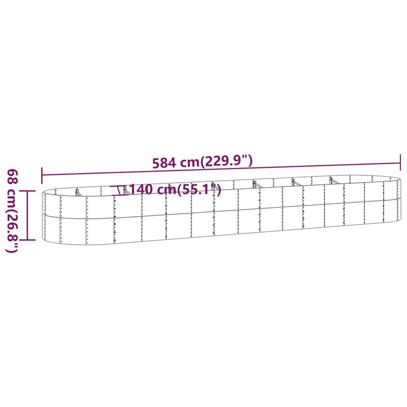 Jardinière bac lit surélevé plantes fleurs terrasse jardin de jardin acier enduit de poudre 584 x 140 x 68cm gris 02_0039676