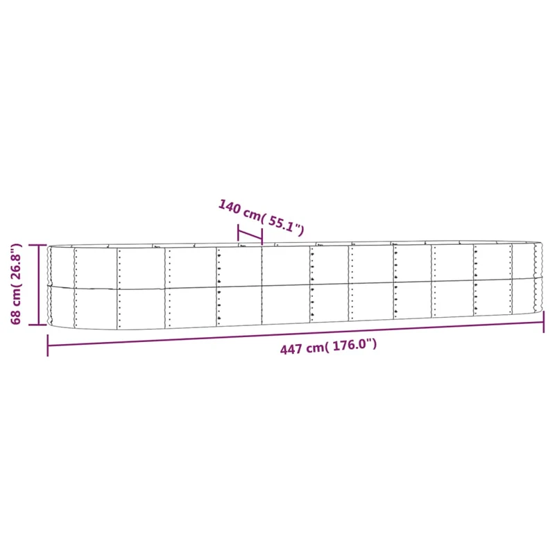 Jardinière bac lit surélevé plantes fleurs terrasse jardin de jardin 447 x 140 x 68cm acier enduit de poudre gris 02_0039450
