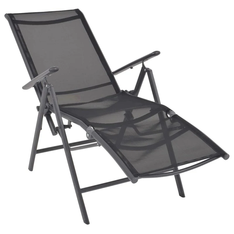 Transat chaise longue bain de soleil lit de jardin terrasse meuble d'extérieur inclinable de terrasse aluminium et textilène noir 02_0012781