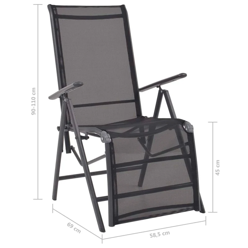 Transat chaise longue bain de soleil lit de jardin terrasse meuble d'extérieur inclinable de terrasse aluminium et textilène noir 02_0012781