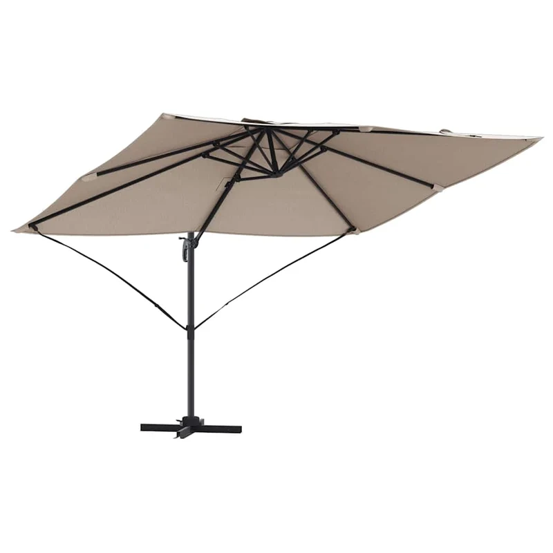 Parasol cantilever design moderne 351 x 250 x 260 cm avec protection UV et système rotatif en polyester taupe 02_0058718
