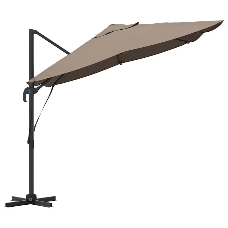 Parasol cantilever design moderne 351 x 250 x 260 cm avec protection UV et système rotatif en polyester taupe 02_0058718