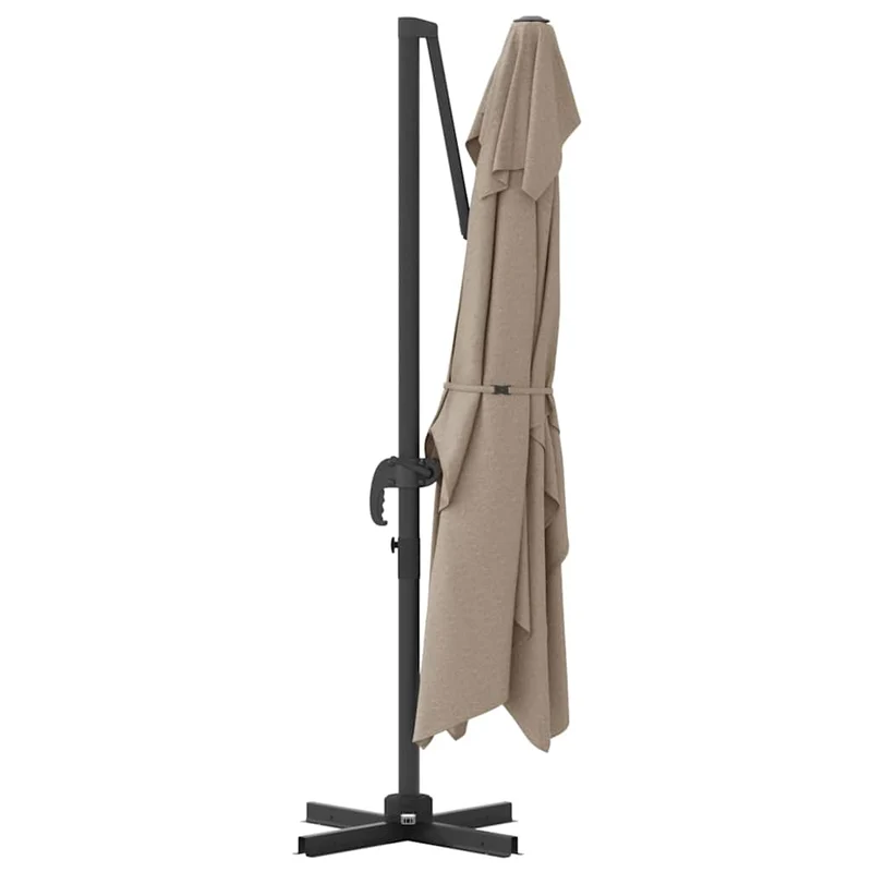 Parasol cantilever design moderne 351 x 250 x 260 cm avec protection UV et système rotatif en polyester taupe 02_0058718