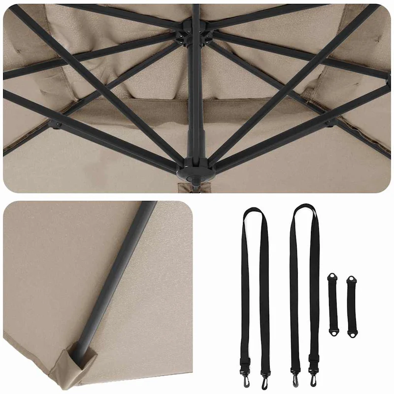 Parasol cantilever design moderne 351 x 250 x 260 cm avec protection UV et système rotatif en polyester taupe 02_0058718