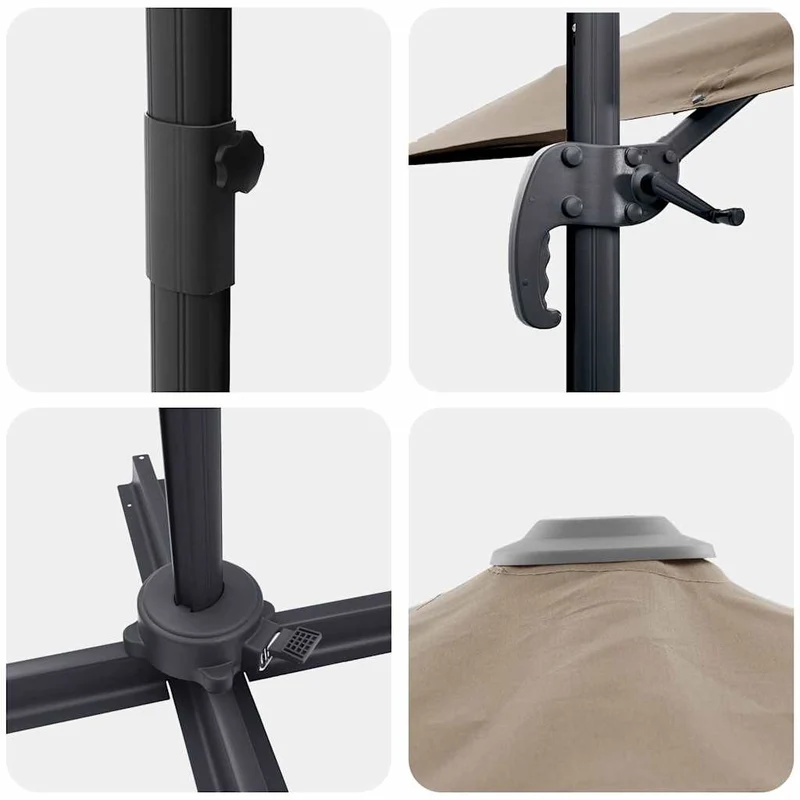Parasol cantilever design moderne 351 x 250 x 260 cm avec protection UV et système rotatif en polyester taupe 02_0058718