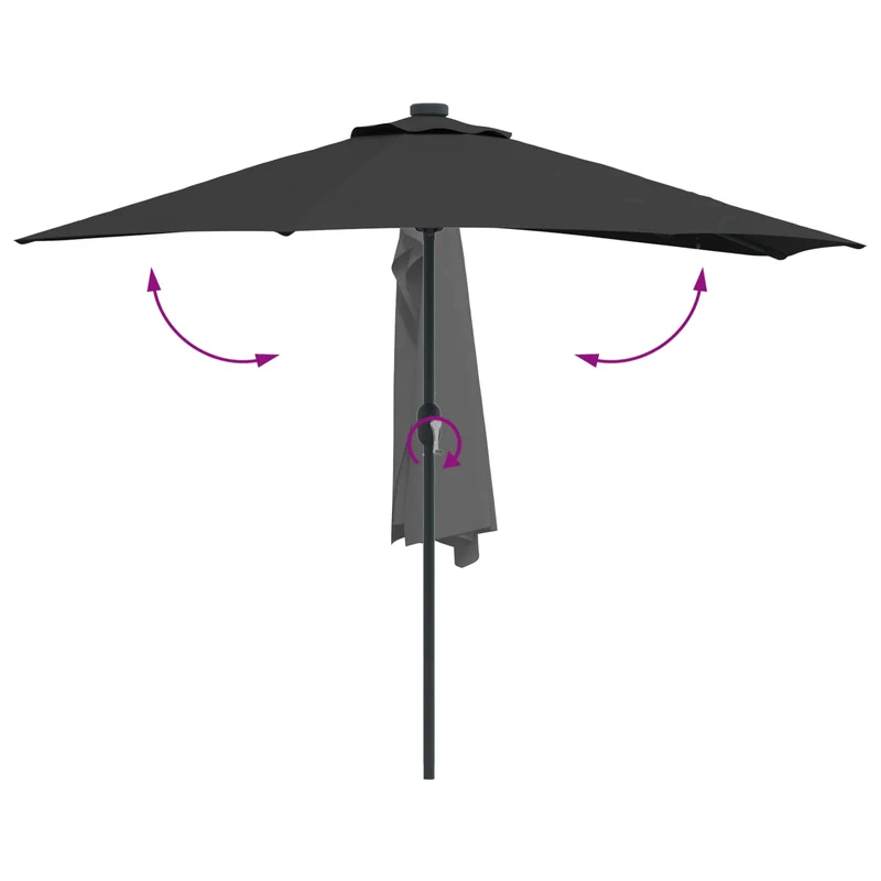 Parasol de jardin pliable moderne avec guirlandes LED 294 x 150 x 224 cm en polyester noir 02_0058672