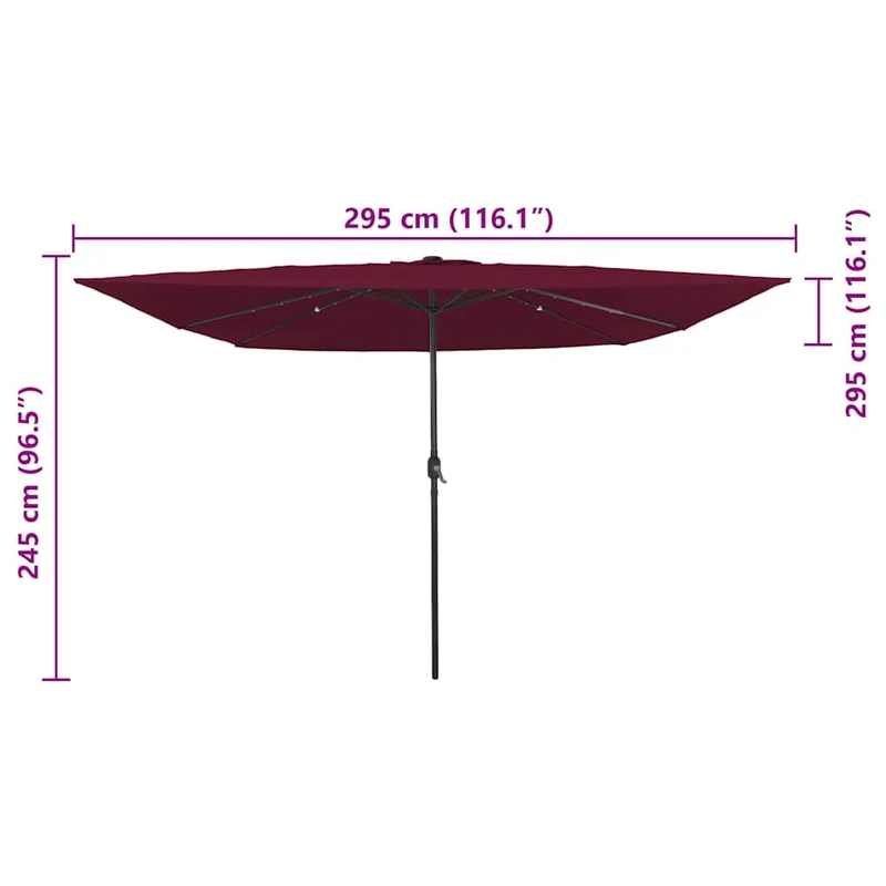 Parasol de jardin pliable moderne 295 x 295 x 245 cm durable ambiance chic en polyester bordeaux 02_0058807