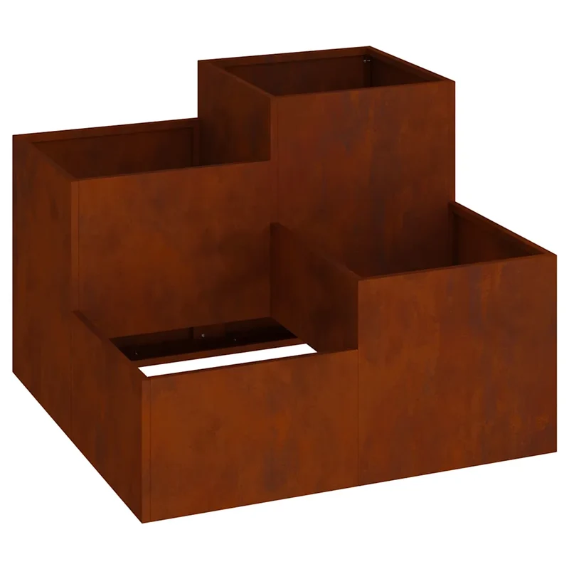 Cache-pot de jardin rectangulaire durable 80 x 80 x 60 cm en acier patiné rouillé 02_0052073