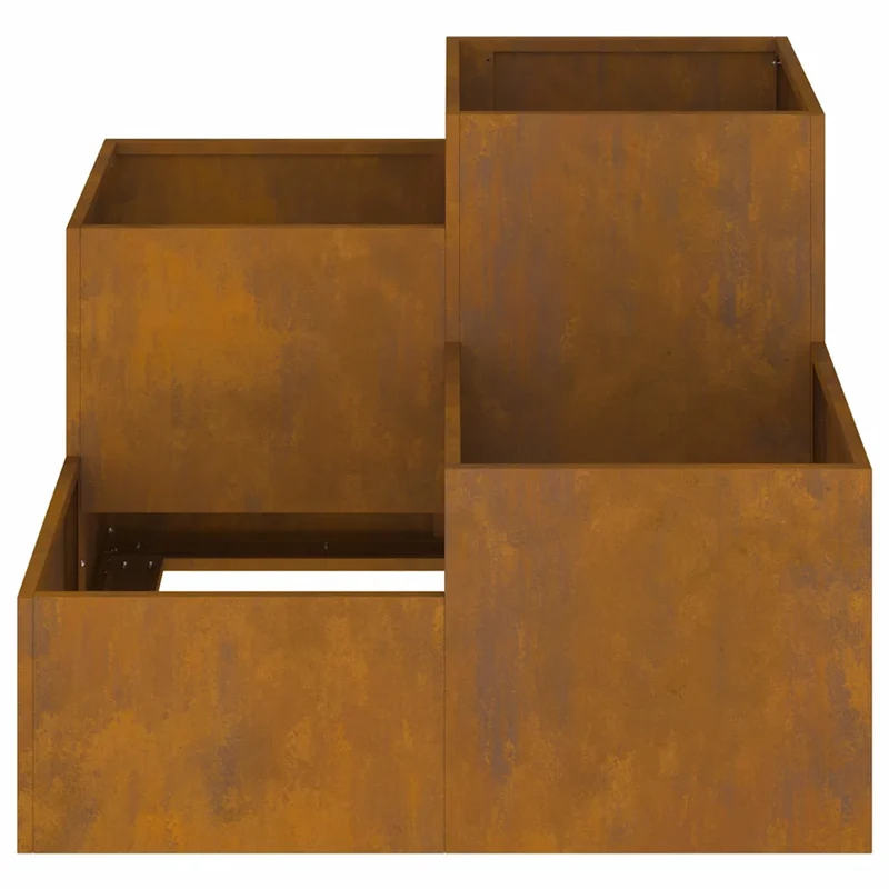 Cache-pot de jardin rectangulaire durable 80 x 80 x 60 cm en acier patiné rouillé 02_0052073