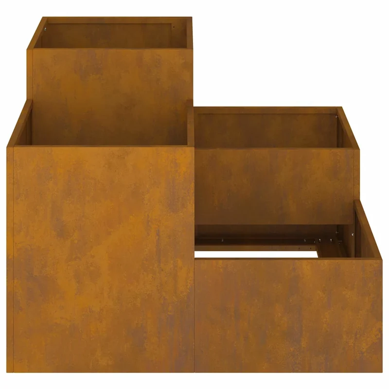 Cache-pot de jardin rectangulaire durable 80 x 80 x 60 cm en acier patiné rouillé 02_0052073