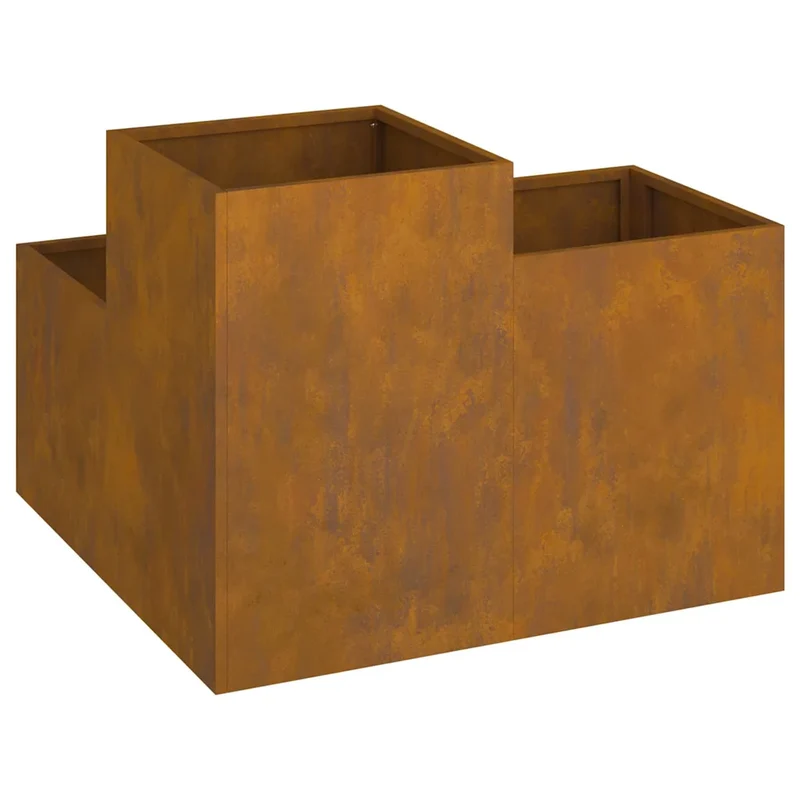 Cache-pot de jardin rectangulaire durable 80 x 80 x 60 cm en acier patiné rouillé 02_0052073
