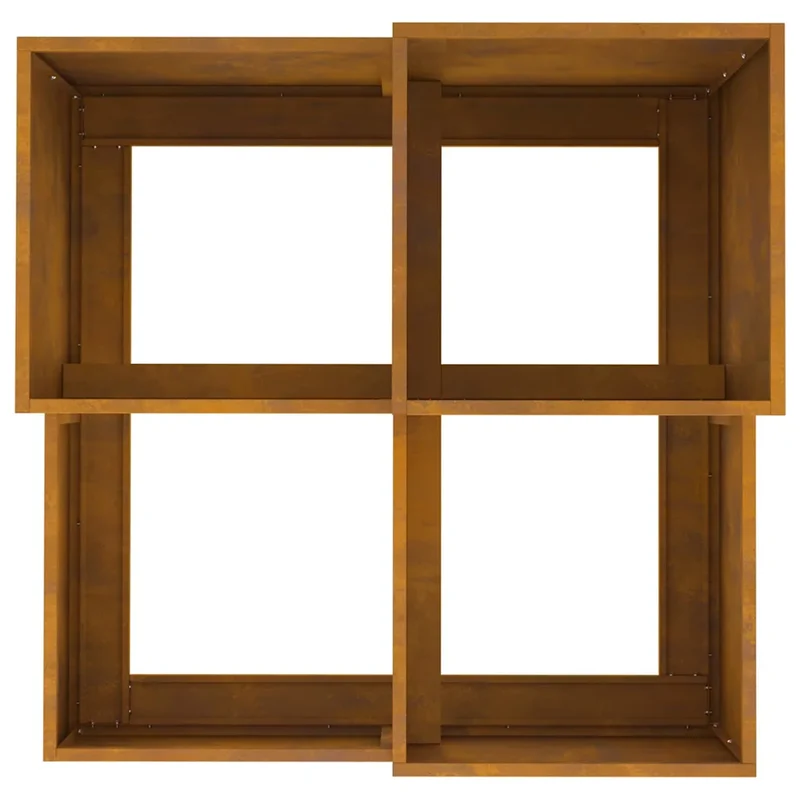 Cache-pot de jardin rectangulaire durable 80 x 80 x 60 cm en acier patiné rouillé 02_0052073