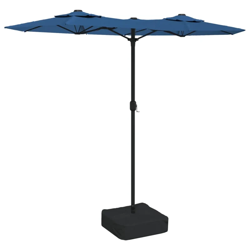 Parasol de jardin double tête design élégant 316 x 145 cm protection UV ambiance romantique en polyester bleu azuré 02_0047399