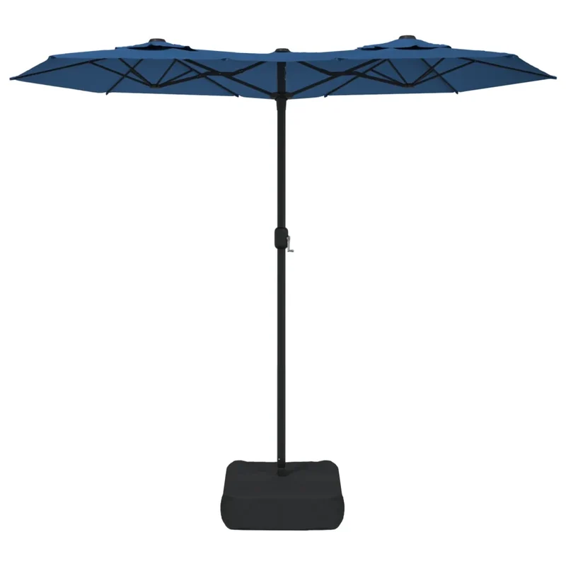 Parasol de jardin double tête design élégant 316 x 145 cm protection UV ambiance romantique en polyester bleu azuré 02_0047399