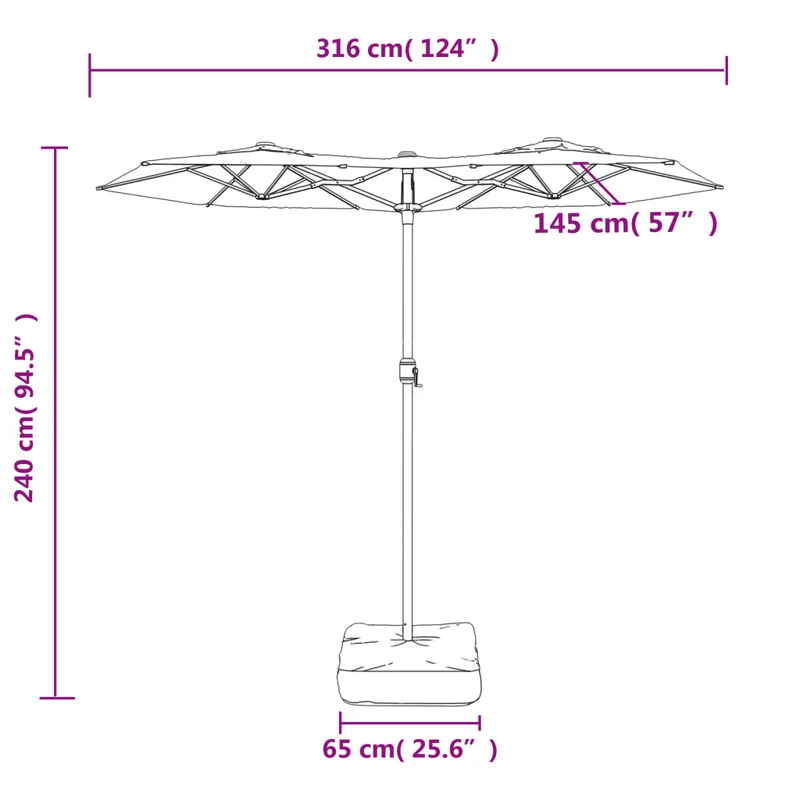 Parasol de jardin double tête design élégant 316 x 145 cm protection UV ambiance romantique en polyester bleu azuré 02_0047399