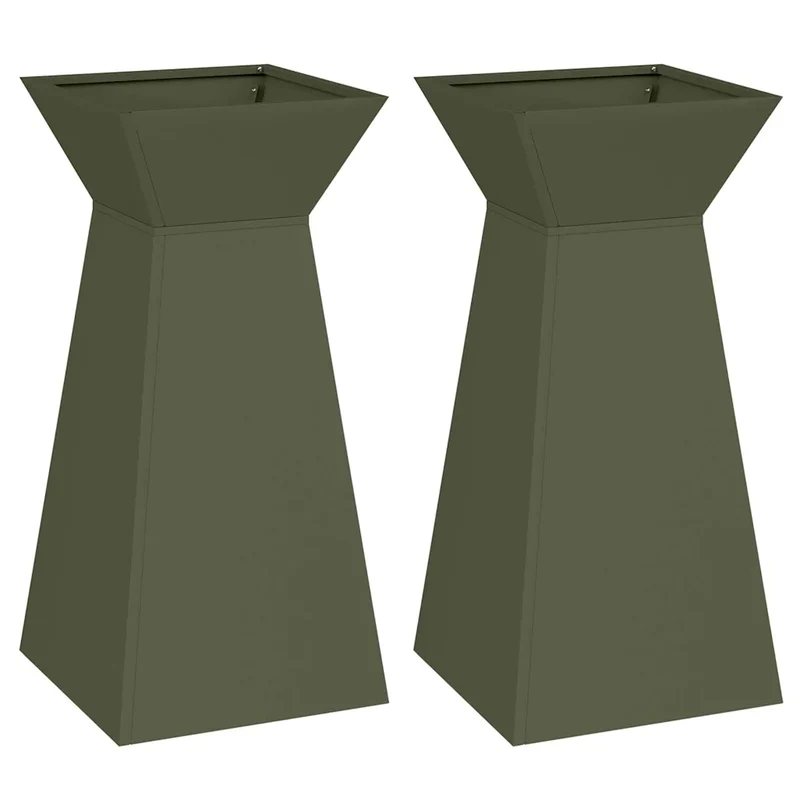 Lot de 2 jardinières à pilier design contemporain extérieur 35 x 35 x 73 cm en matière durable olive 02_0052403