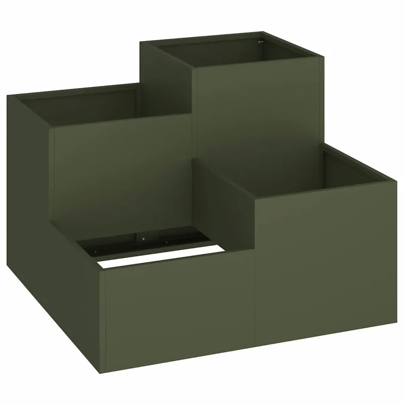 Cache-pot de jardin rectangulaire moderne 80 x 80 x 60 cm finition mate en acier vert olive 02_0052070