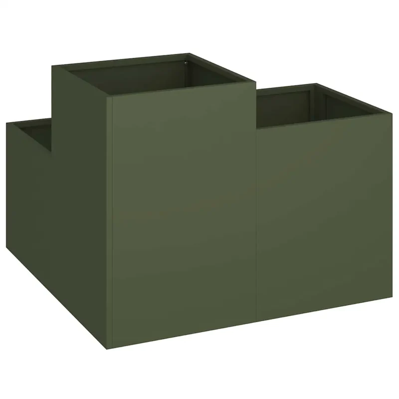 Cache-pot de jardin rectangulaire moderne 80 x 80 x 60 cm finition mate en acier vert olive 02_0052070