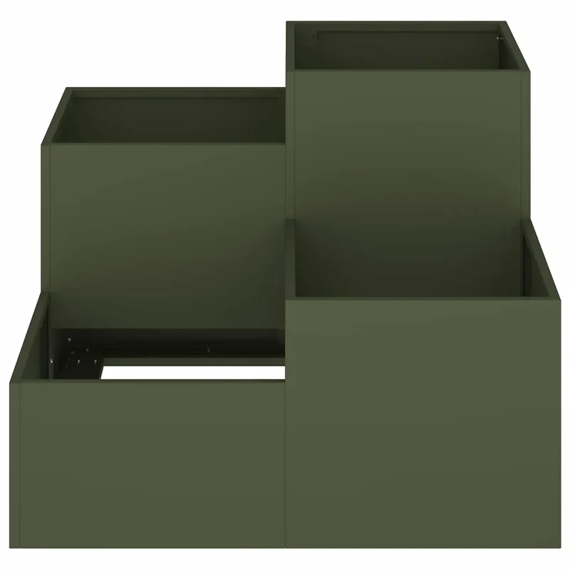 Cache-pot de jardin rectangulaire moderne 80 x 80 x 60 cm finition mate en acier vert olive 02_0052070