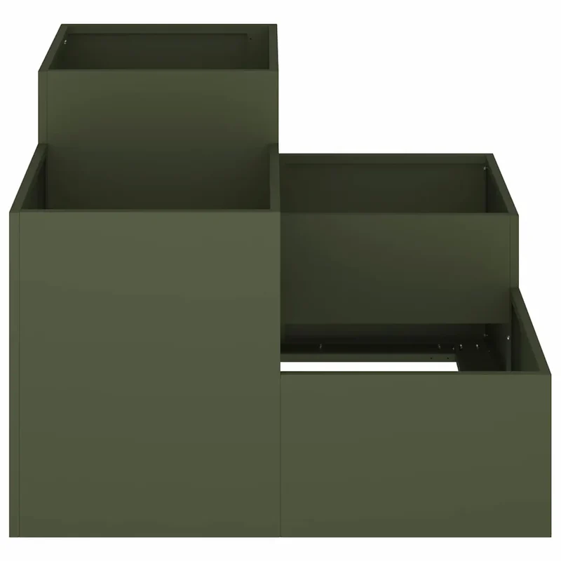 Cache-pot de jardin rectangulaire moderne 80 x 80 x 60 cm finition mate en acier vert olive 02_0052070
