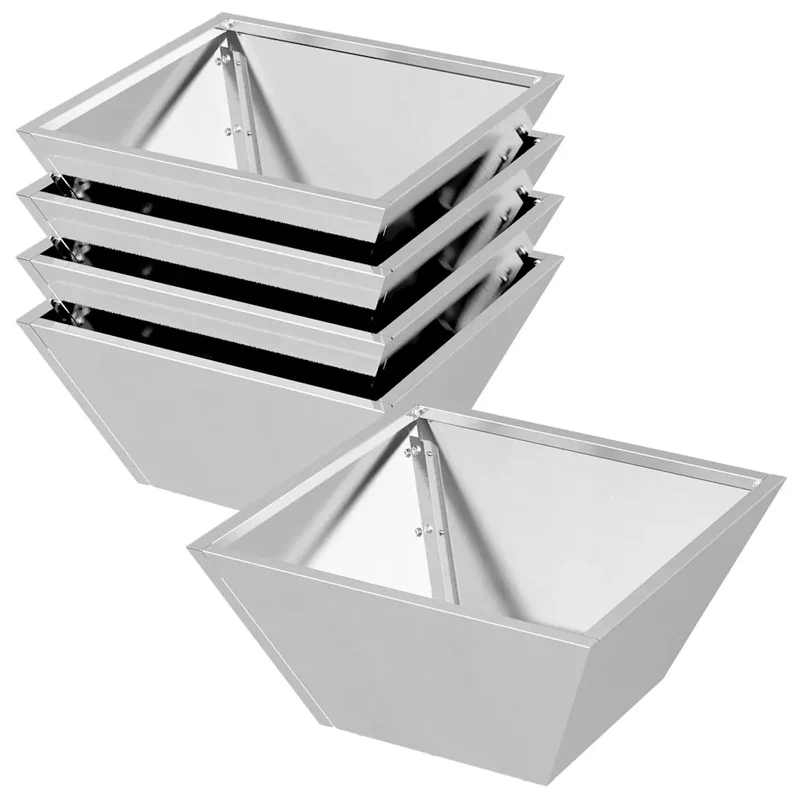 Lot de 5 cache-pots trapézoïdaux modernes jardin extérieur 35 x 35 x 15 cm en acier inoxydable argent 02_0052363