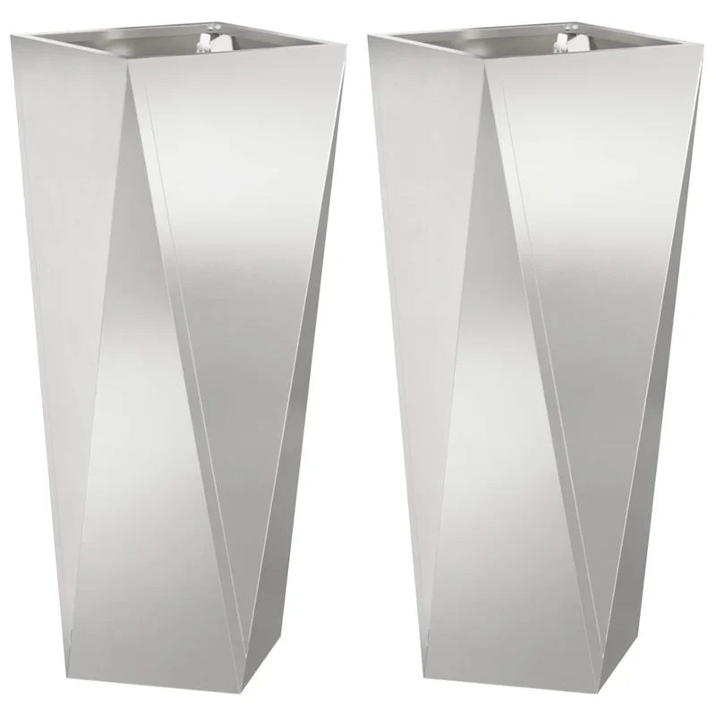 Lot de 2 jardinières modernes extérieures 30 x 30 x 75 cm en acier inoxydable argent 02_0053015