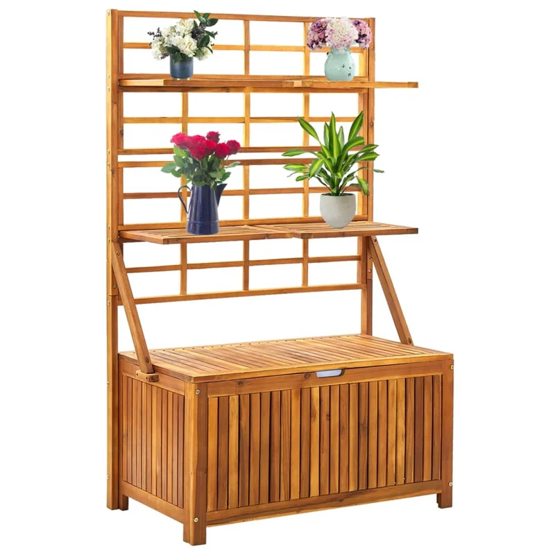 Boîte de rangement avec treillis 99 x 55 x 160cm bois acacia solide 02_0012996
