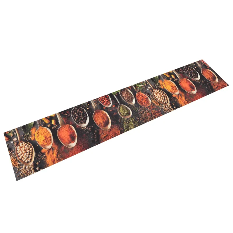 Tapis de cuisine lavable design élégant impression cuillère épices 300 x 60 cm antidérapant en velours beige 02_0046037