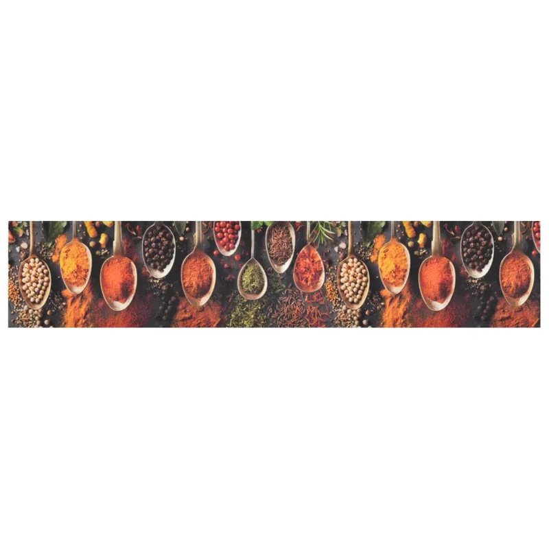 Tapis de cuisine lavable design élégant impression cuillère épices 300 x 60 cm antidérapant en velours beige 02_0046037