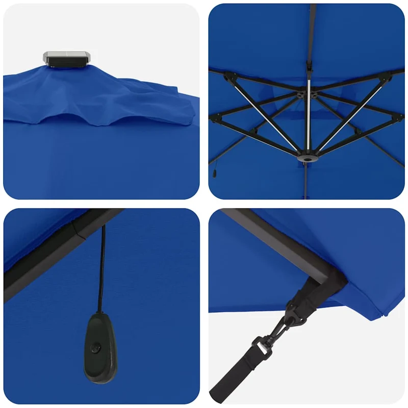 Parasol déporté rectangulaire 286 x 284 x 270 cm style moderne pratique jardin terrasse en aluminium bleu azure 02_0058696
