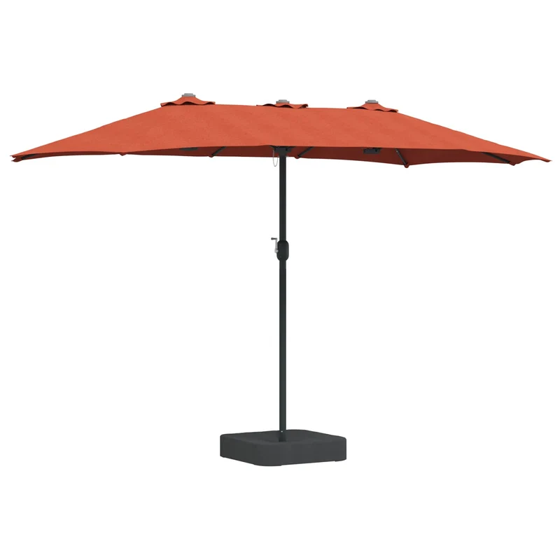 Parasol de jardin pliable design moderne 385 x 209 x 244 cm avec éclairage LED ambiance cosy en polyester terre cuite 02_0058687
