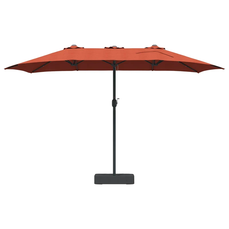 Parasol de jardin pliable design moderne 385 x 209 x 244 cm avec éclairage LED ambiance cosy en polyester terre cuite 02_0058687