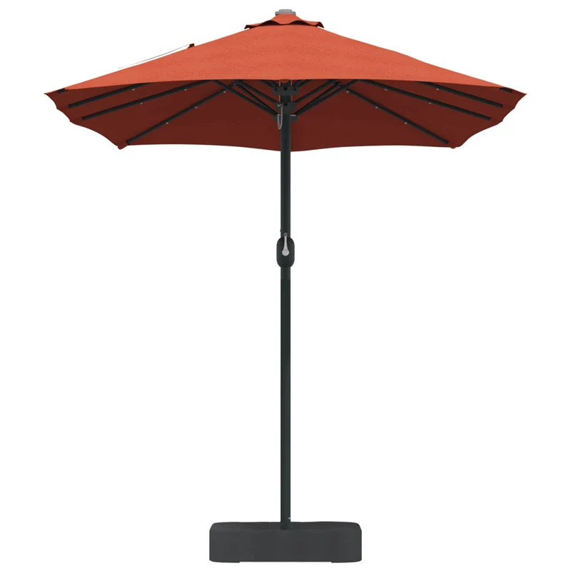 Parasol de jardin pliable design moderne 385 x 209 x 244 cm avec éclairage LED ambiance cosy en polyester terre cuite 02_0058687