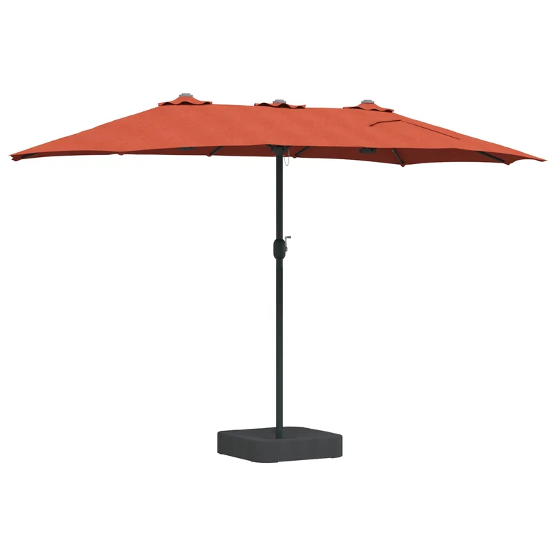 Parasol de jardin pliable design moderne 385 x 209 x 244 cm avec éclairage LED ambiance cosy en polyester terre cuite 02_0058687