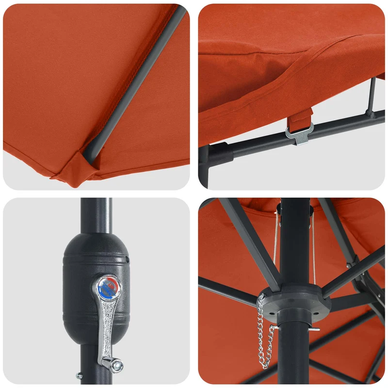 Parasol de jardin pliable design moderne 385 x 209 x 244 cm avec éclairage LED ambiance cosy en polyester terre cuite 02_0058687