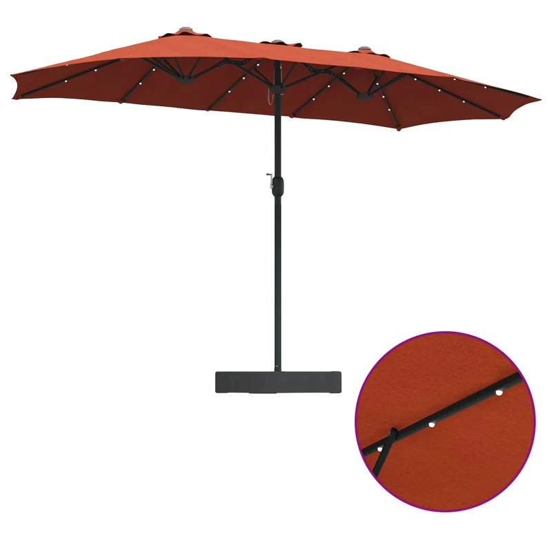Parasol de jardin pliable design moderne 385 x 209 x 244 cm avec éclairage LED ambiance cosy en polyester terre cuite 02_0058687