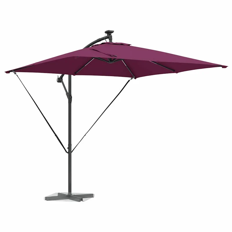 Parasol déporté moderne inclinable jardin terrasse 249 x 249 x 250 cm en acier rouge bordeaux 02_0058777