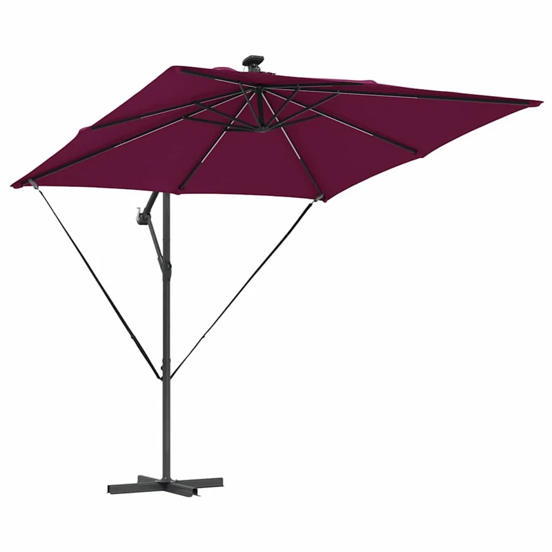 Parasol déporté moderne inclinable jardin terrasse 249 x 249 x 250 cm en acier rouge bordeaux 02_0058777