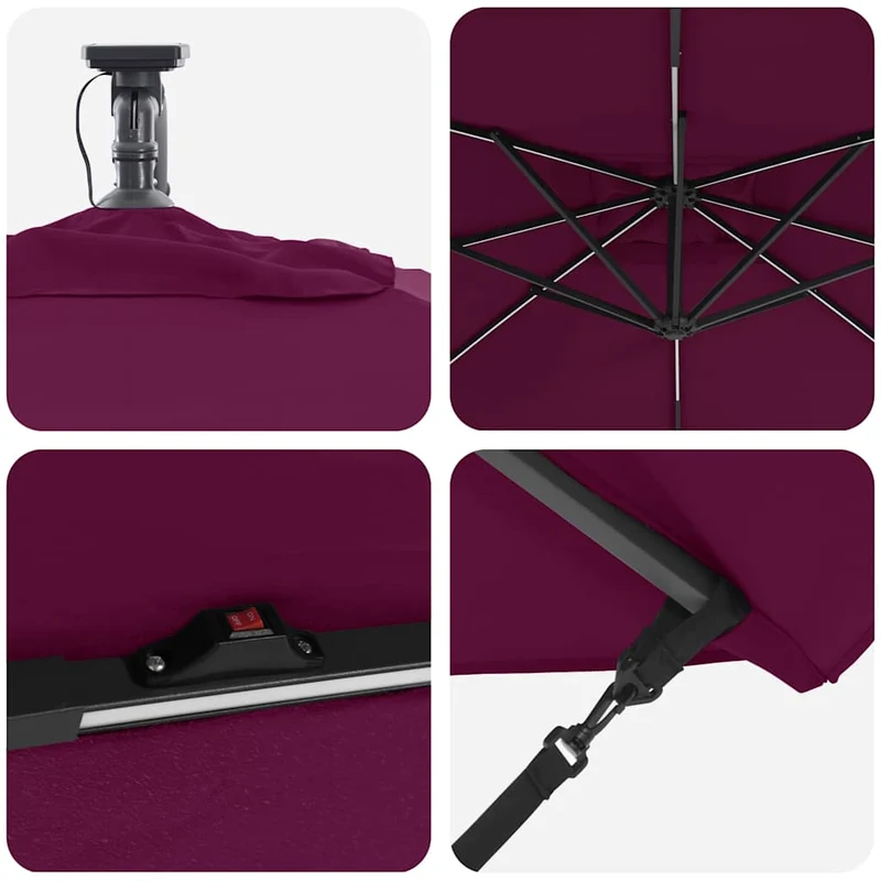 Parasol déporté moderne inclinable jardin terrasse 249 x 249 x 250 cm en acier rouge bordeaux 02_0058777