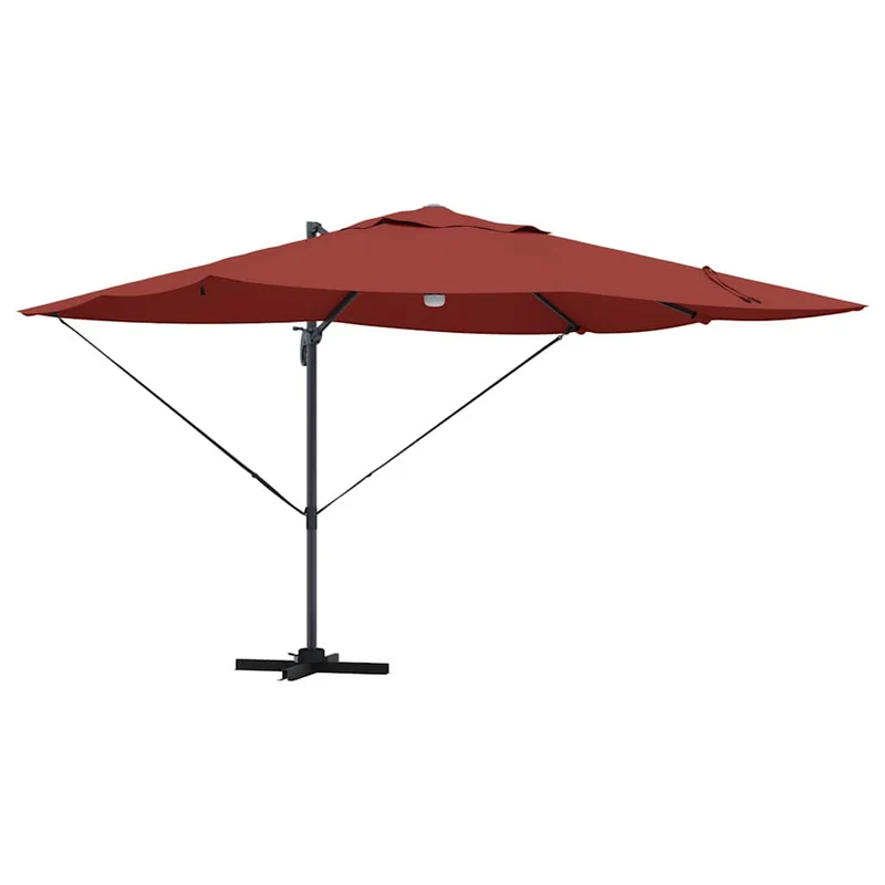 Parasol déporté inclinable 351 x 250 x 253 cm design moderne jardin terrasse avec éclairage solaire en polyester terre cuite 02_0058738