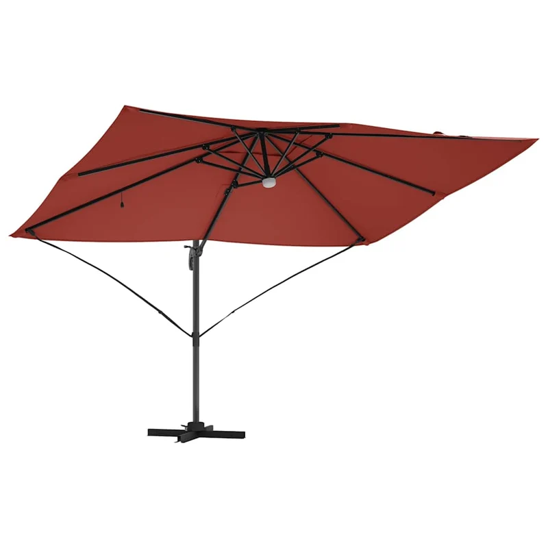 Parasol déporté inclinable 351 x 250 x 253 cm design moderne jardin terrasse avec éclairage solaire en polyester terre cuite 02_0058738