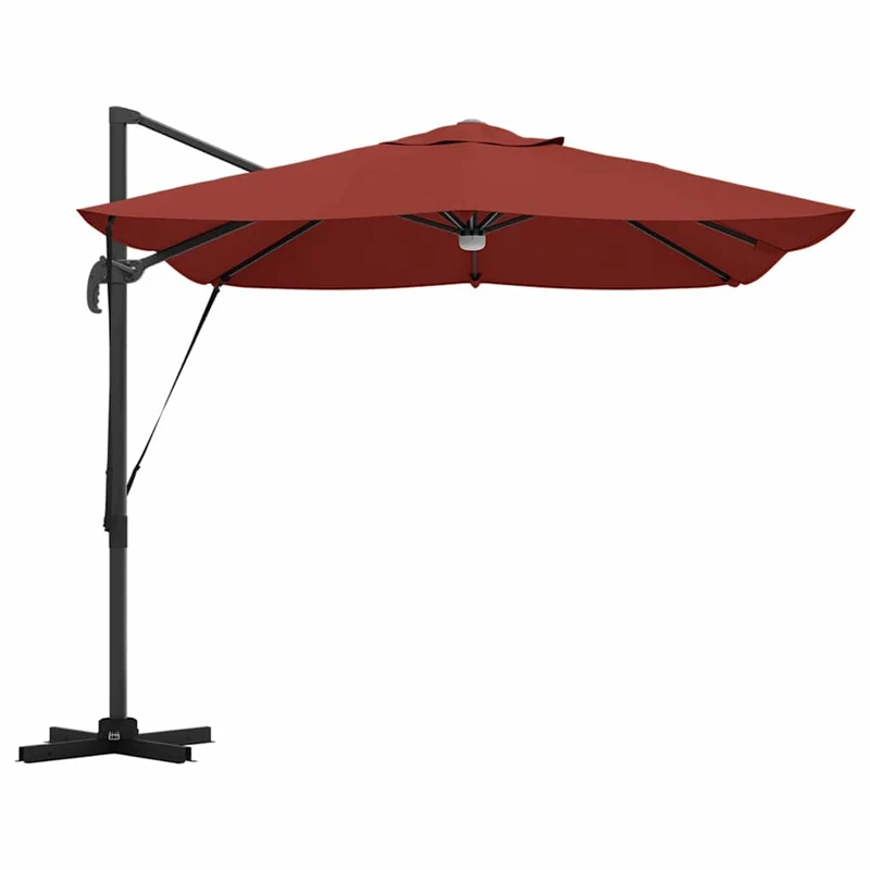 Parasol déporté inclinable 351 x 250 x 253 cm design moderne jardin terrasse avec éclairage solaire en polyester terre cuite 02_0058738