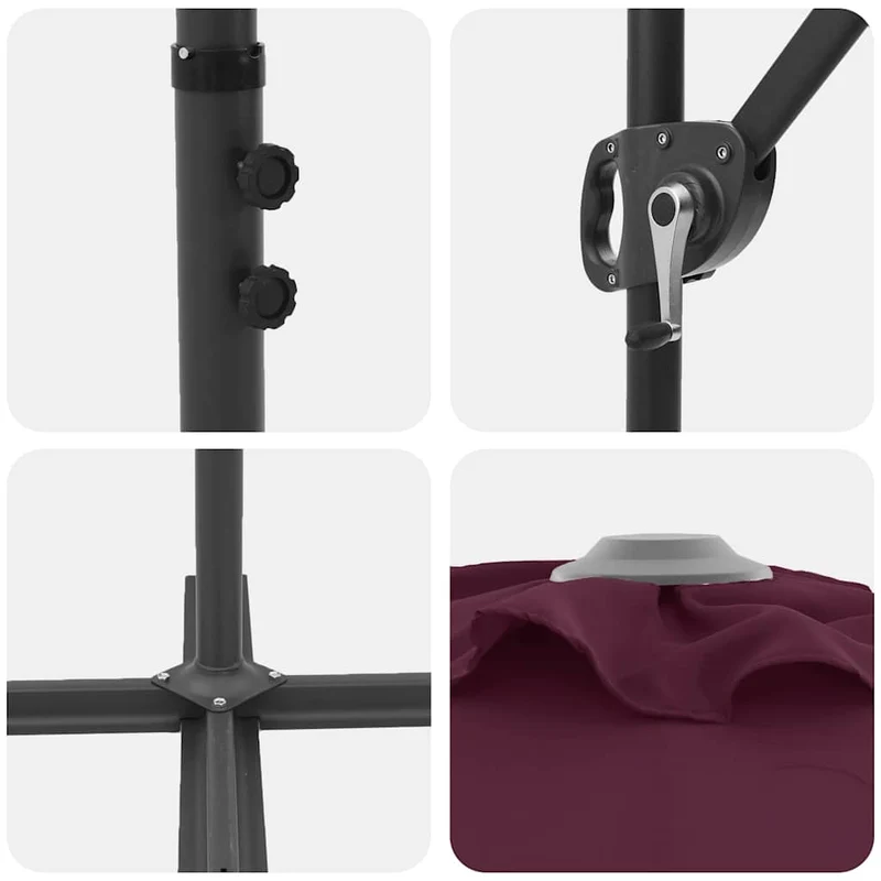 Parasol incliné moderne extérieur balcon jardin 372 x 198 x 243 cm en polyester bordeaux 02_0058753