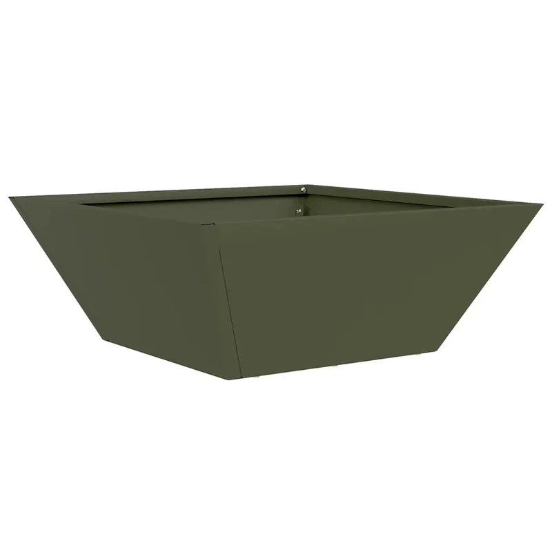 Lot de 5 cache-pots trapézoïdaux modernes jardin extérieur 40 x 40 x 15 cm en acier vert olive 02_0052375