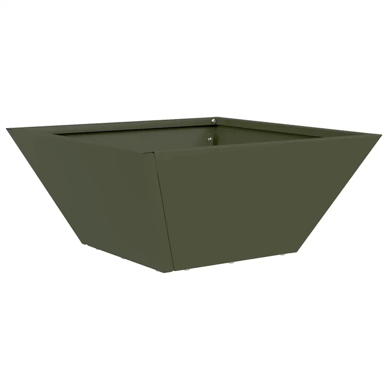 Lot de 5 cache-pots de jardin trapézoïdale moderne 35 x 35 x 15 cm en acier vert olive 02_0052361
