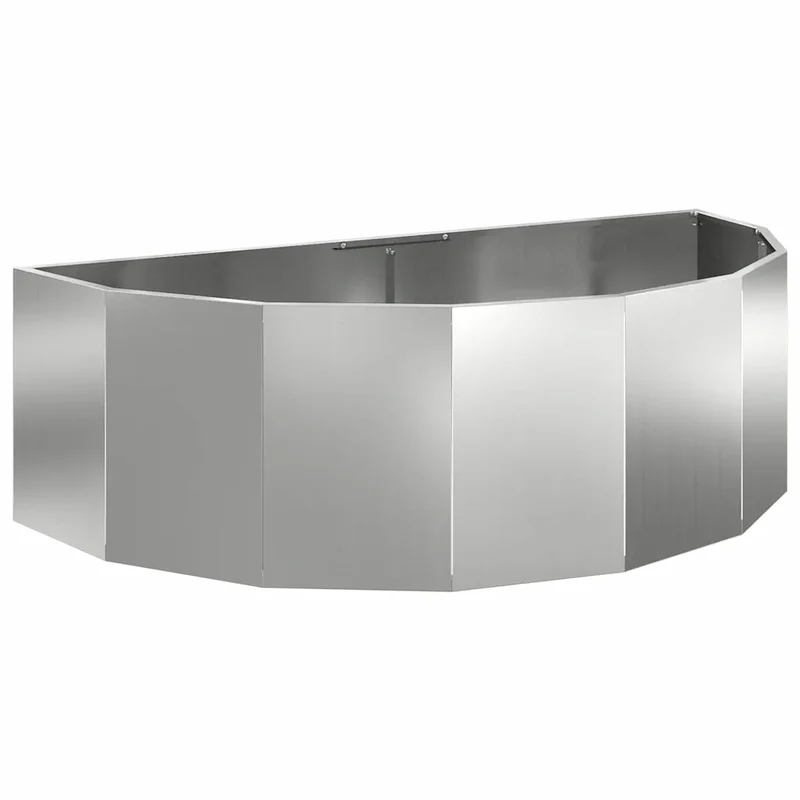 Jardinière demi-ronde moderne extérieure 120 x 60 x 35 cm design chic en acier galvanisé argent 02_0052927