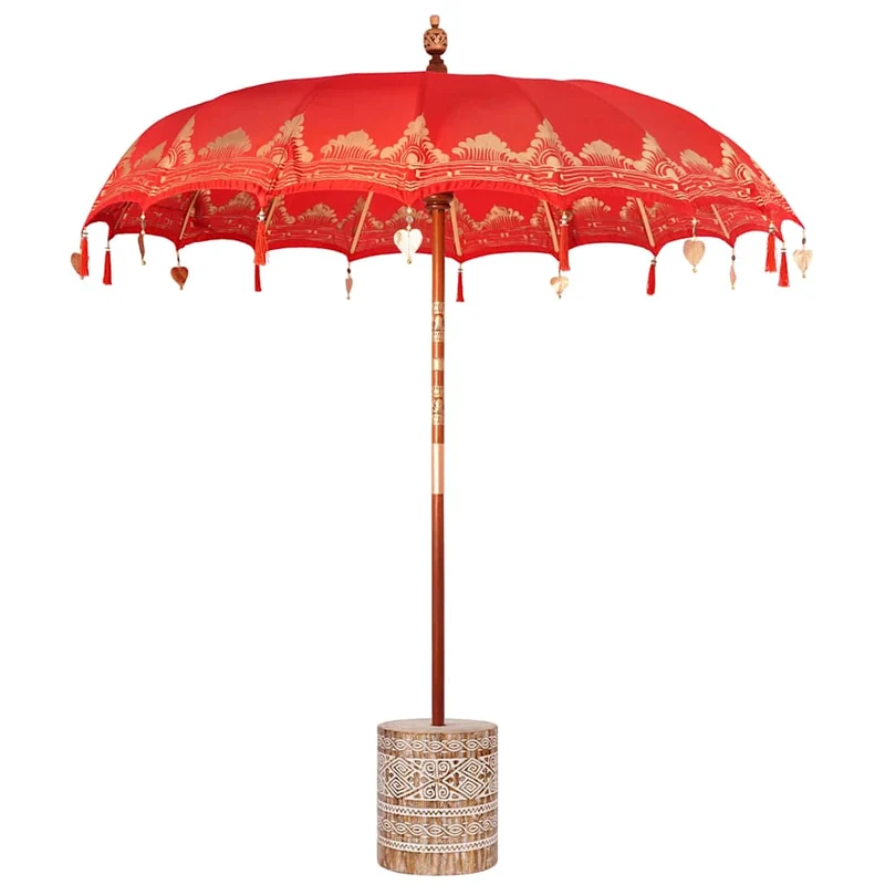 Parasol balinais rond extérieur 215 x 215 x 260 cm grande ombre ambiance chill en coton rouge 02_0055948