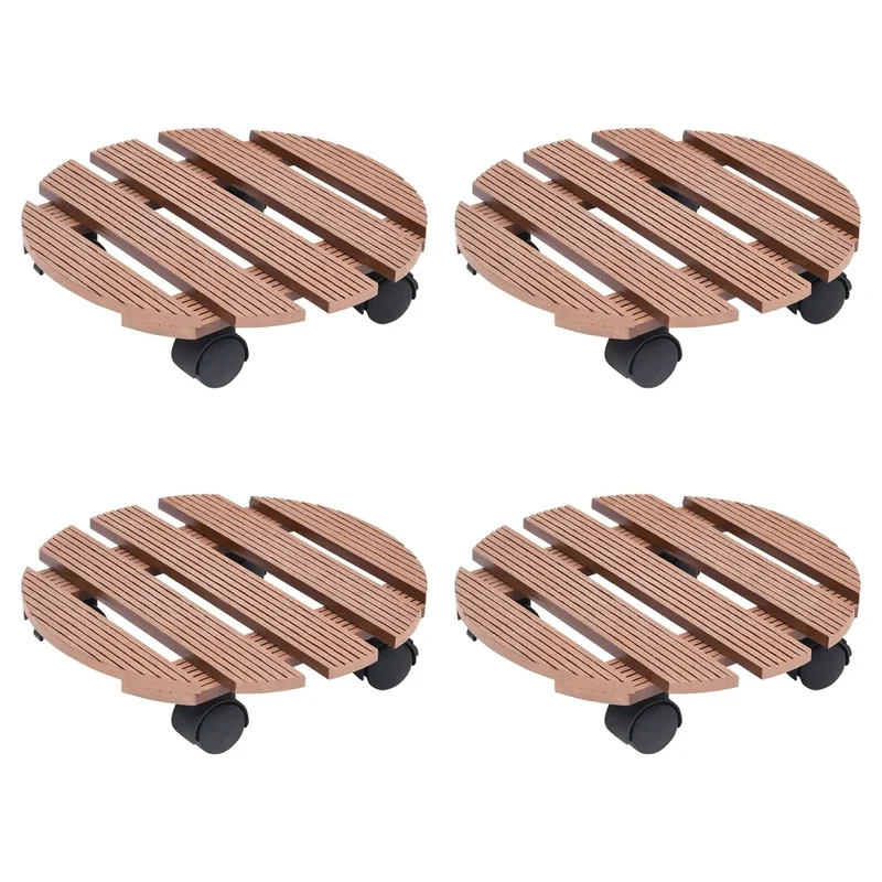 Lot de 4 chariots à plantes avec roulettes pivotantes 30 x 7,5 cm extérieur pratique en WPC marron 02_0055248