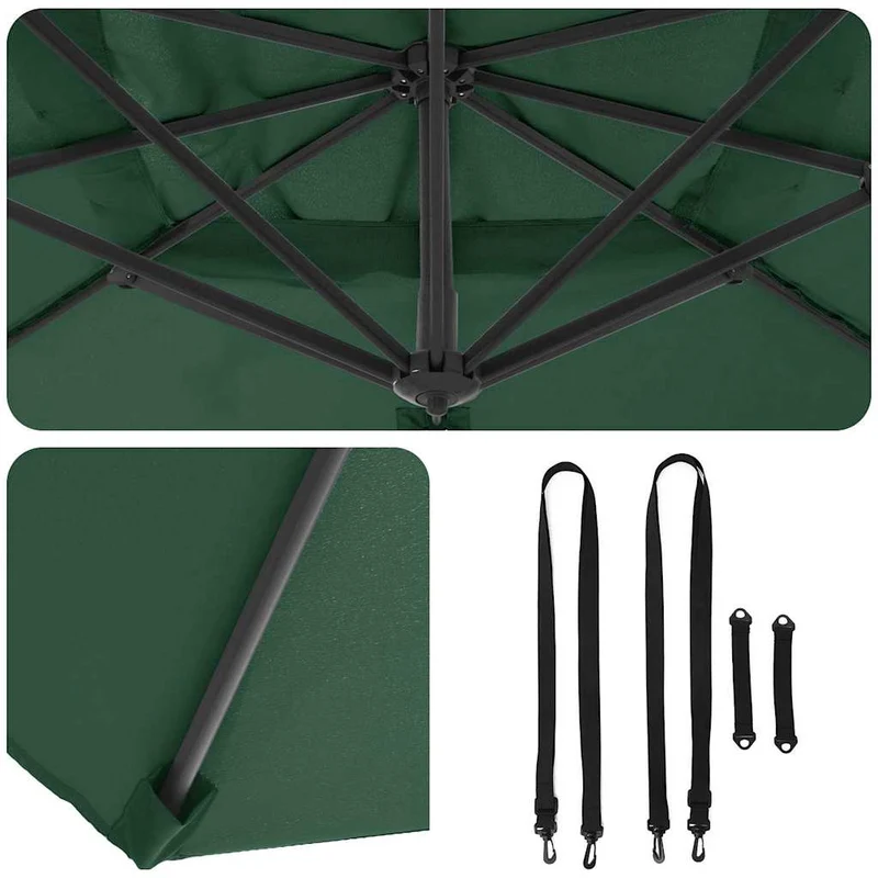 Parasol cantilever design moderne 286 x 284 x 265 cm incliné et rotatif en aluminium vert 02_0058708